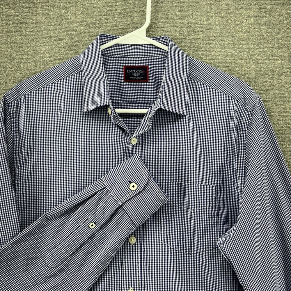 UNTUCKit Ducale Slim Fit Shirt Men Sz Medium Purple Check Long Sleeve Button Up